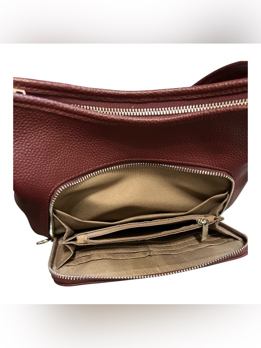 Befen Pebbled Leather Shoulder Bag in Burgundy Red - Picture 6 of 16